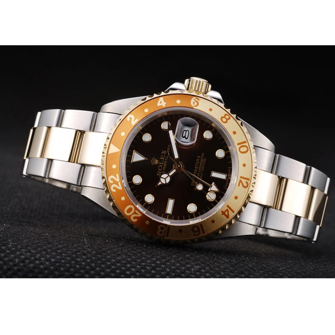 Aaa replica watch Bezel Master Dial Brown Colored GMT Watch Rolex Gold Ceramic II 0730
